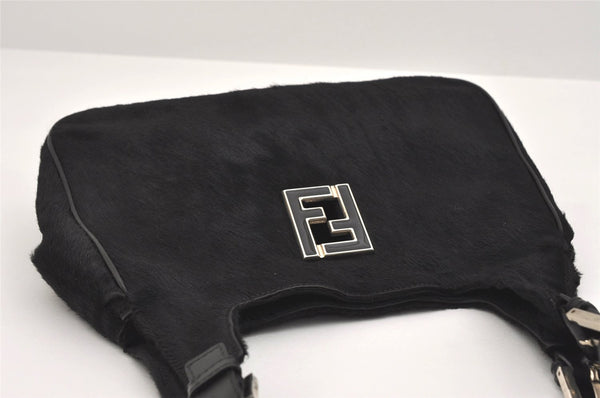 Authentic FENDI Vintage Shoulder Bag Purse Unborn Calf Leather Black 2253I