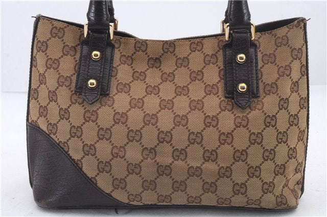 Auth GUCCI Web Sherry Line Horsebit Hand Bag Canvas Leather 137475 Brown 2255D