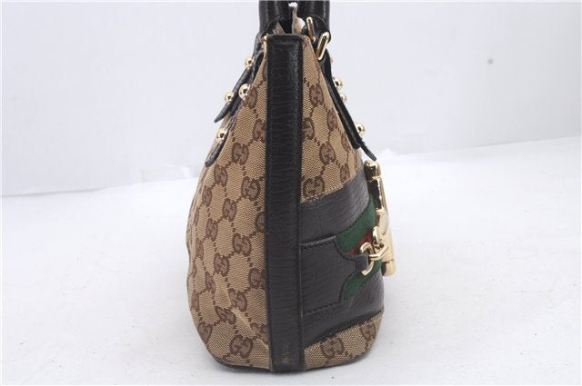 Auth GUCCI Web Sherry Line Horsebit Hand Bag Canvas Leather 137475 Brown 2255D