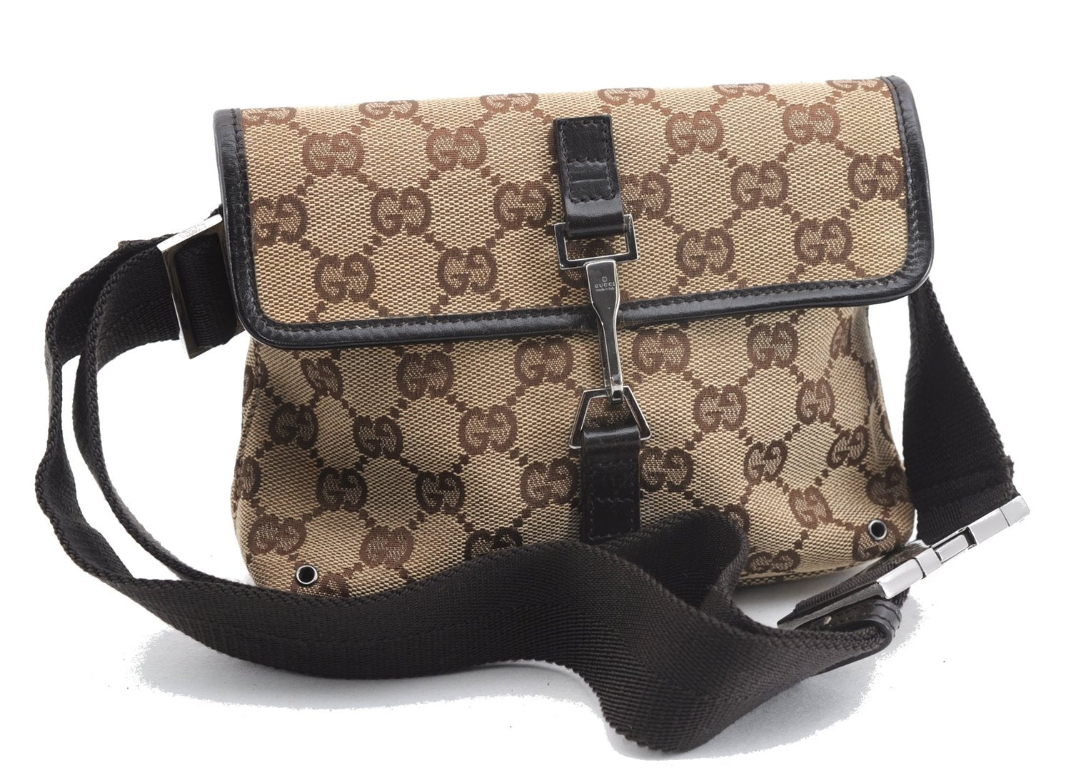 Authentic GUCCI Vintage Waist Body Bag Purse GG Canvas Leather 92543 Brown 2256F