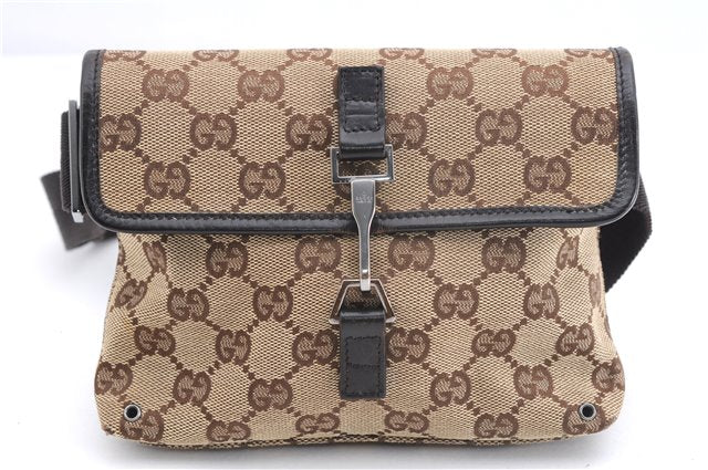 Authentic GUCCI Vintage Waist Body Bag Purse GG Canvas Leather 92543 Brown 2256F