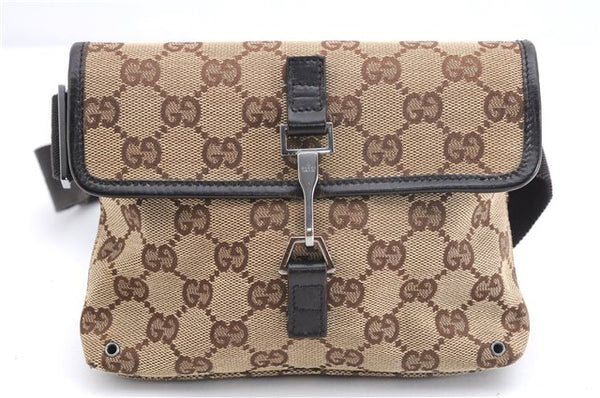 Authentic GUCCI Vintage Waist Body Bag Purse GG Canvas Leather 92543 Brown 2256F