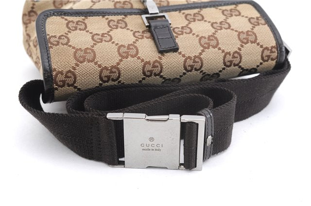 Authentic GUCCI Vintage Waist Body Bag Purse GG Canvas Leather 92543 Brown 2256F