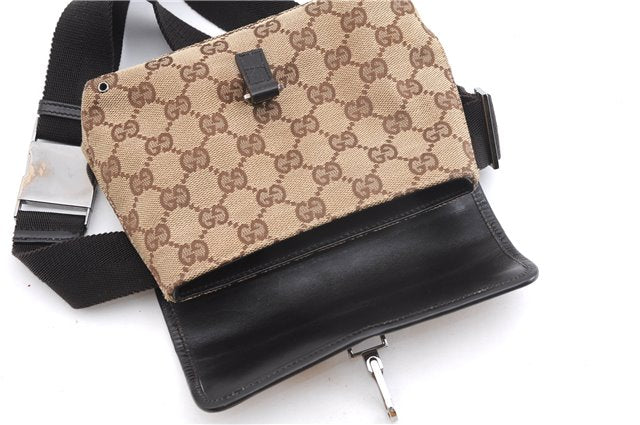 Authentic GUCCI Vintage Waist Body Bag Purse GG Canvas Leather 92543 Brown 2256F