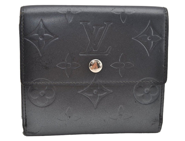 Louis Vuitton Monogram Mat Porte Monnaie Billets Cartes Credit Wallet Navy 2256I