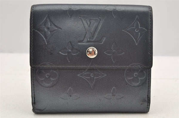 Louis Vuitton Monogram Mat Porte Monnaie Billets Cartes Credit Wallet Navy 2256I