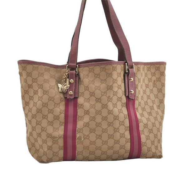 Authentic GUCCI Sherry Line Tote Bag GG Canvas Leather 139260 Beige Pink 2257I