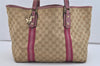 Authentic GUCCI Sherry Line Tote Bag GG Canvas Leather 139260 Beige Pink 2257I