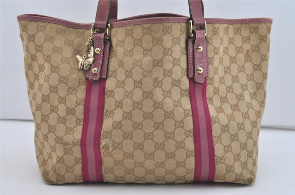 Authentic GUCCI Sherry Line Tote Bag GG Canvas Leather 139260 Beige Pink 2257I