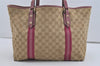Authentic GUCCI Sherry Line Tote Bag GG Canvas Leather 139260 Beige Pink 2257I