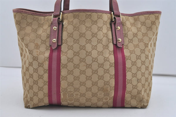 Authentic GUCCI Sherry Line Tote Bag GG Canvas Leather 139260 Beige Pink 2257I