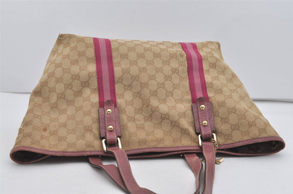 Authentic GUCCI Sherry Line Tote Bag GG Canvas Leather 139260 Beige Pink 2257I