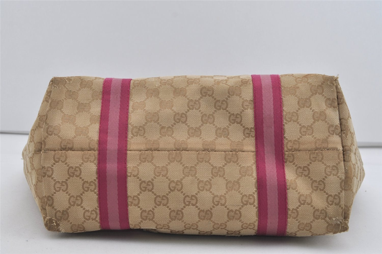 Authentic GUCCI Sherry Line Tote Bag GG Canvas Leather 139260 Beige Pink 2257I