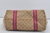 Authentic GUCCI Sherry Line Tote Bag GG Canvas Leather 139260 Beige Pink 2257I
