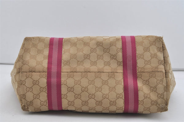 Authentic GUCCI Sherry Line Tote Bag GG Canvas Leather 139260 Beige Pink 2257I