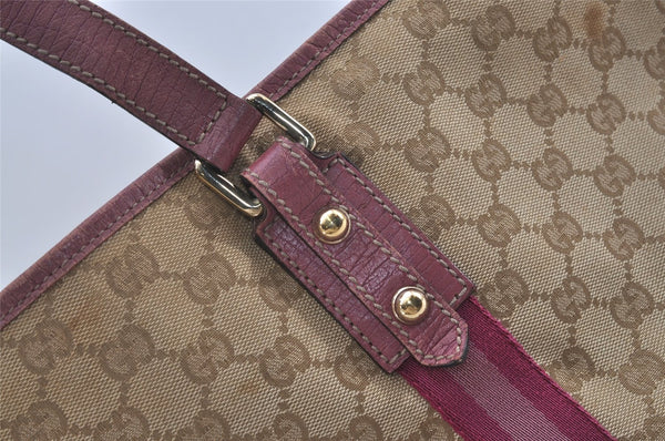 Authentic GUCCI Sherry Line Tote Bag GG Canvas Leather 139260 Beige Pink 2257I