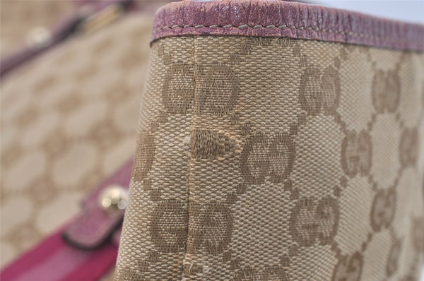 Authentic GUCCI Sherry Line Tote Bag GG Canvas Leather 139260 Beige Pink 2257I