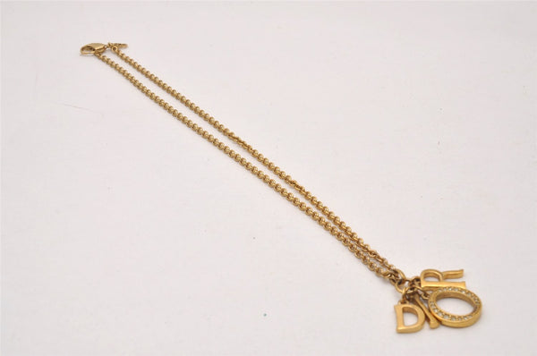 Authentic Christian Dior Gold Tone Rhinestone Chain Pendant Necklace CD 2258I