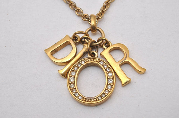 Authentic Christian Dior Gold Tone Rhinestone Chain Pendant Necklace CD 2258I