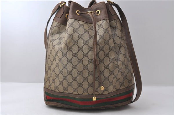 Authentic GUCCI Web Sherry Line Shoulder Cross Bag GG PVC Leather Brown 2261D