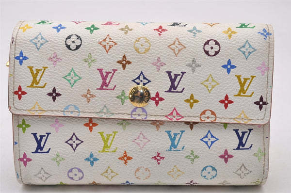 Auth Louis Vuitton Monogram Multicolor Portefeuille Alexandra Wallet White 2261I