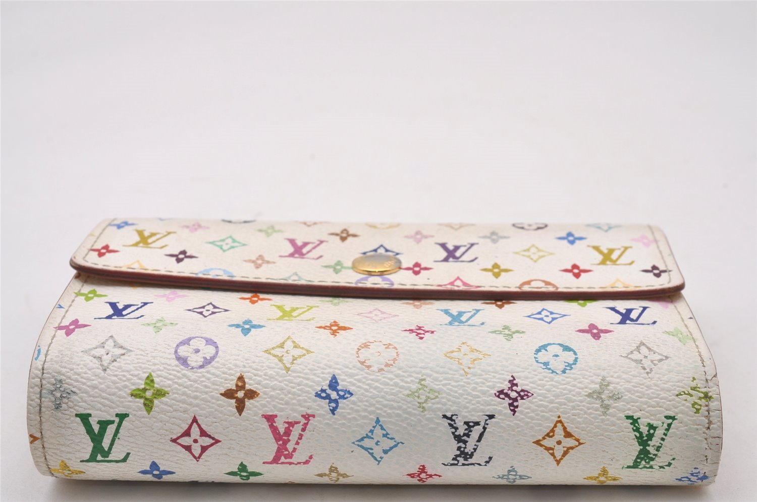 Auth Louis Vuitton Monogram Multicolor Portefeuille Alexandra Wallet White 2261I