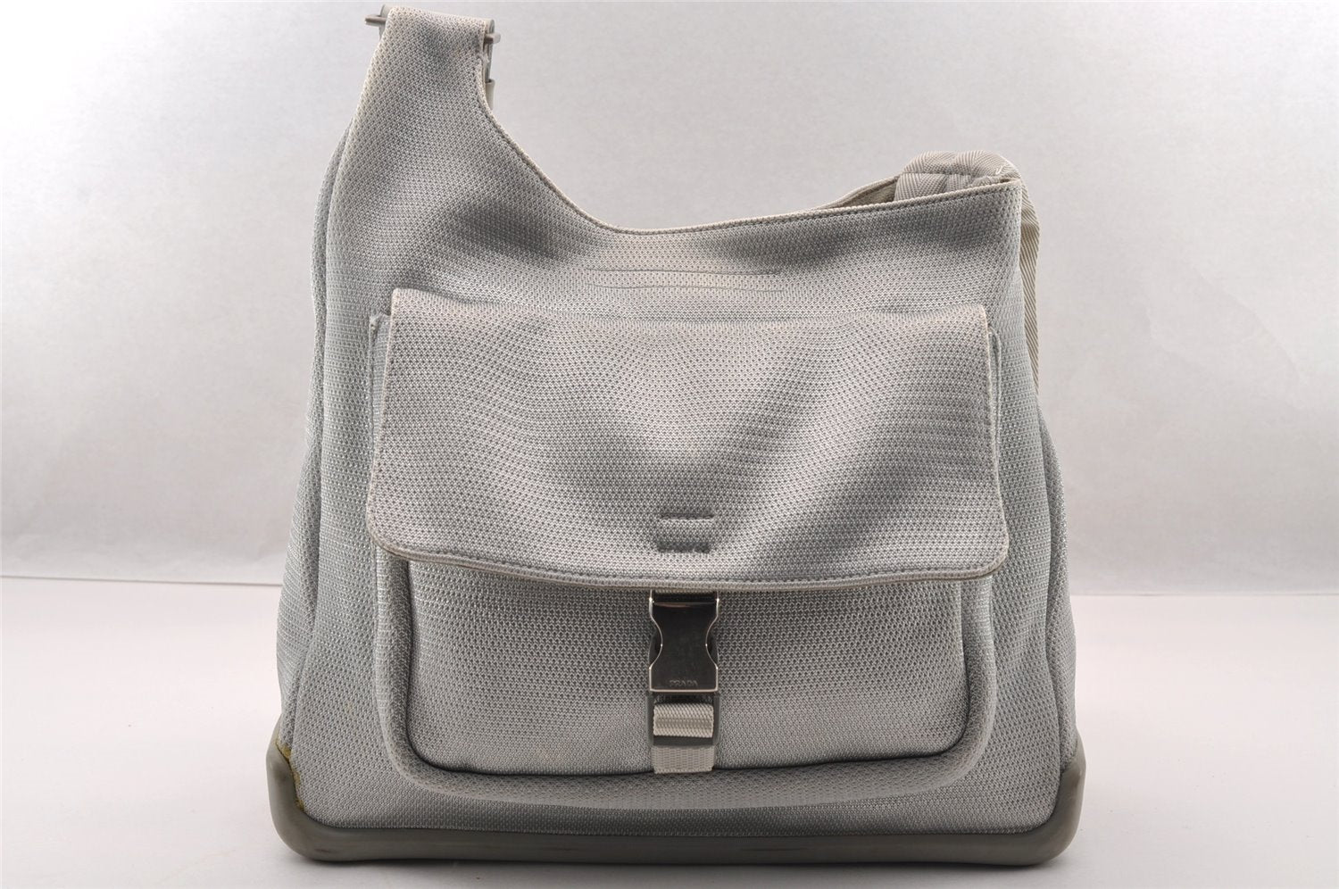 Authentic PRADA Sports Nylon Tessuto Leather Shoulder Crossbody Bag Silver 2262I