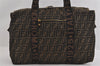 Authentic FENDI Vintage Zucca Travel Boston Bag Nylon Leather Brown Black 2264I