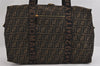 Authentic FENDI Vintage Zucca Travel Boston Bag Nylon Leather Brown Black 2264I