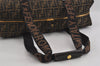 Authentic FENDI Vintage Zucca Travel Boston Bag Nylon Leather Brown Black 2264I