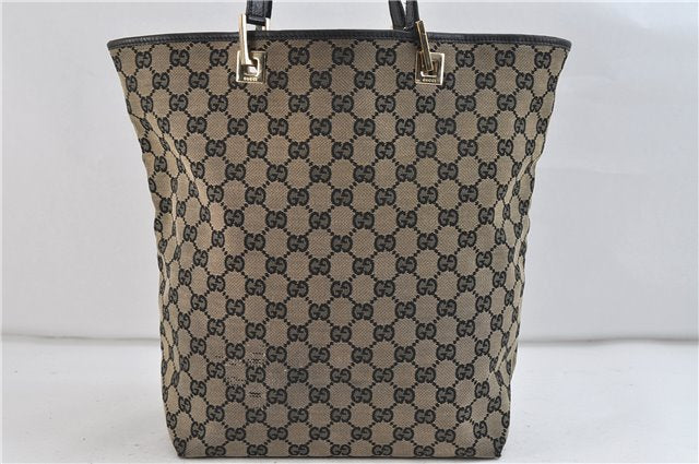 Authentic GUCCI Shoulder Tote Bag GG Canvas Leather Black 2265D