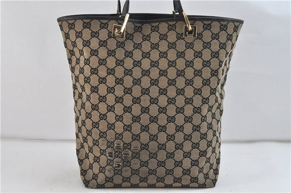 Authentic GUCCI Shoulder Tote Bag GG Canvas Leather Black 2265D