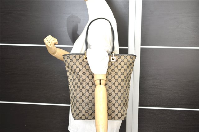 Authentic GUCCI Shoulder Tote Bag GG Canvas Leather Black 2265D