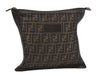 Authentic FENDI Zucca Clutch Hand Bag Purse Nylon Leather Brown Black 2265I