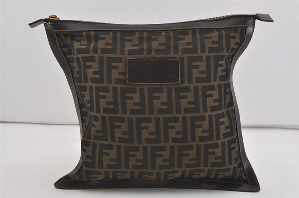 Authentic FENDI Zucca Clutch Hand Bag Purse Nylon Leather Brown Black 2265I