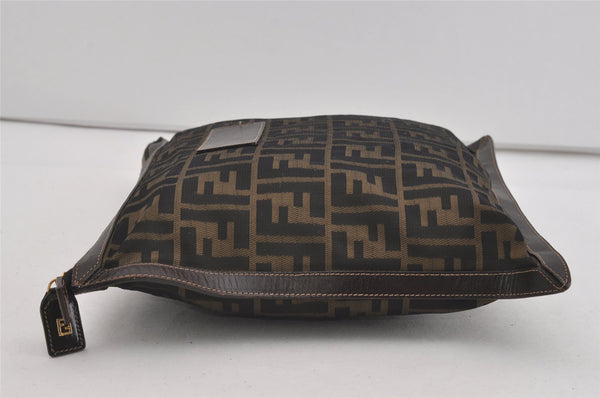 Authentic FENDI Zucca Clutch Hand Bag Purse Nylon Leather Brown Black 2265I
