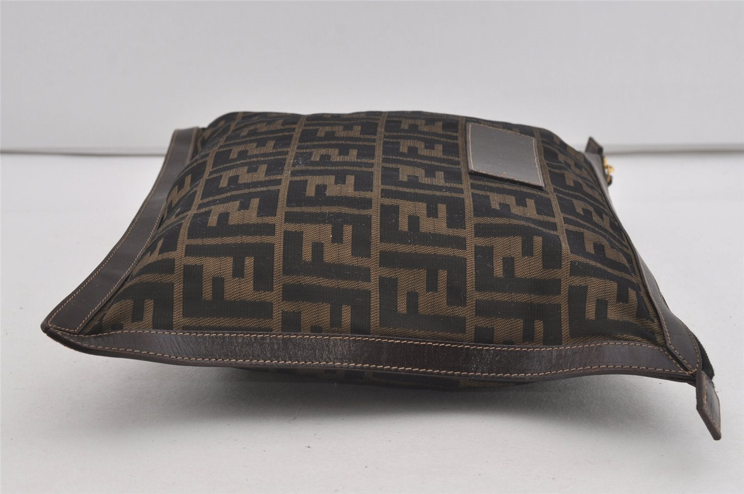 Authentic FENDI Zucca Clutch Hand Bag Purse Nylon Leather Brown Black 2265I