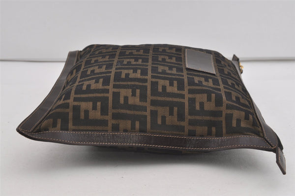 Authentic FENDI Zucca Clutch Hand Bag Purse Nylon Leather Brown Black 2265I