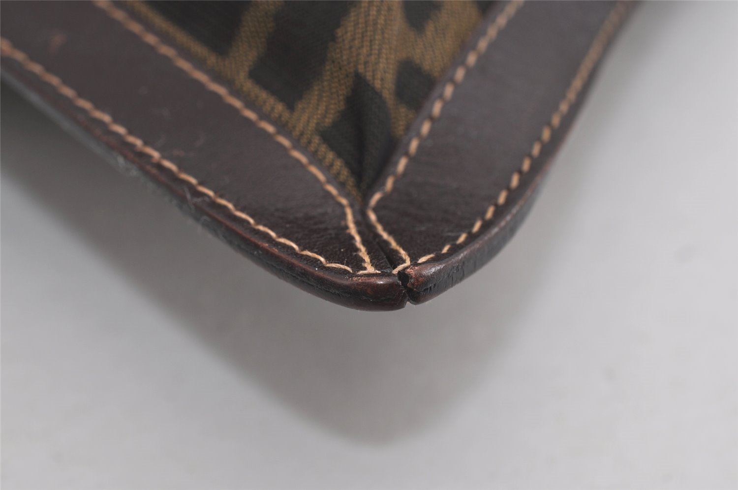 Authentic FENDI Zucca Clutch Hand Bag Purse Nylon Leather Brown Black 2265I