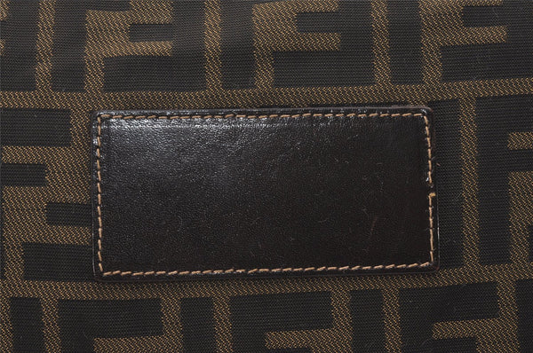 Authentic FENDI Zucca Clutch Hand Bag Purse Nylon Leather Brown Black 2265I