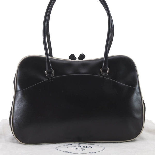 Authentic PRADA Leather Shoulder Tote Bag Black 2266D