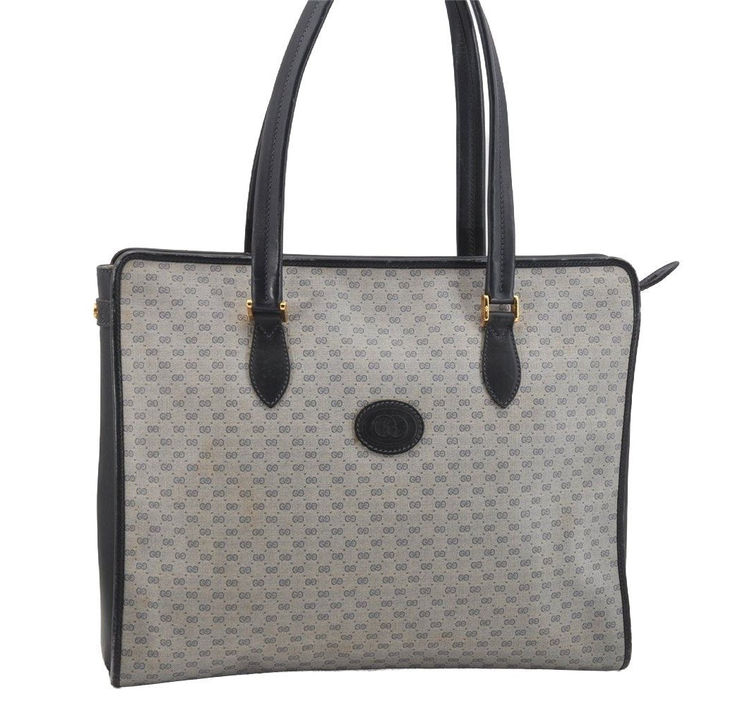 Authentic GUCCI Vintage Micro GG PVC Leather Shoulder Tote Bag Navy Blue 2267I