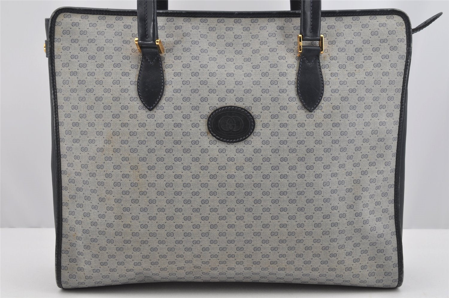 Authentic GUCCI Vintage Micro GG PVC Leather Shoulder Tote Bag Navy Blue 2267I