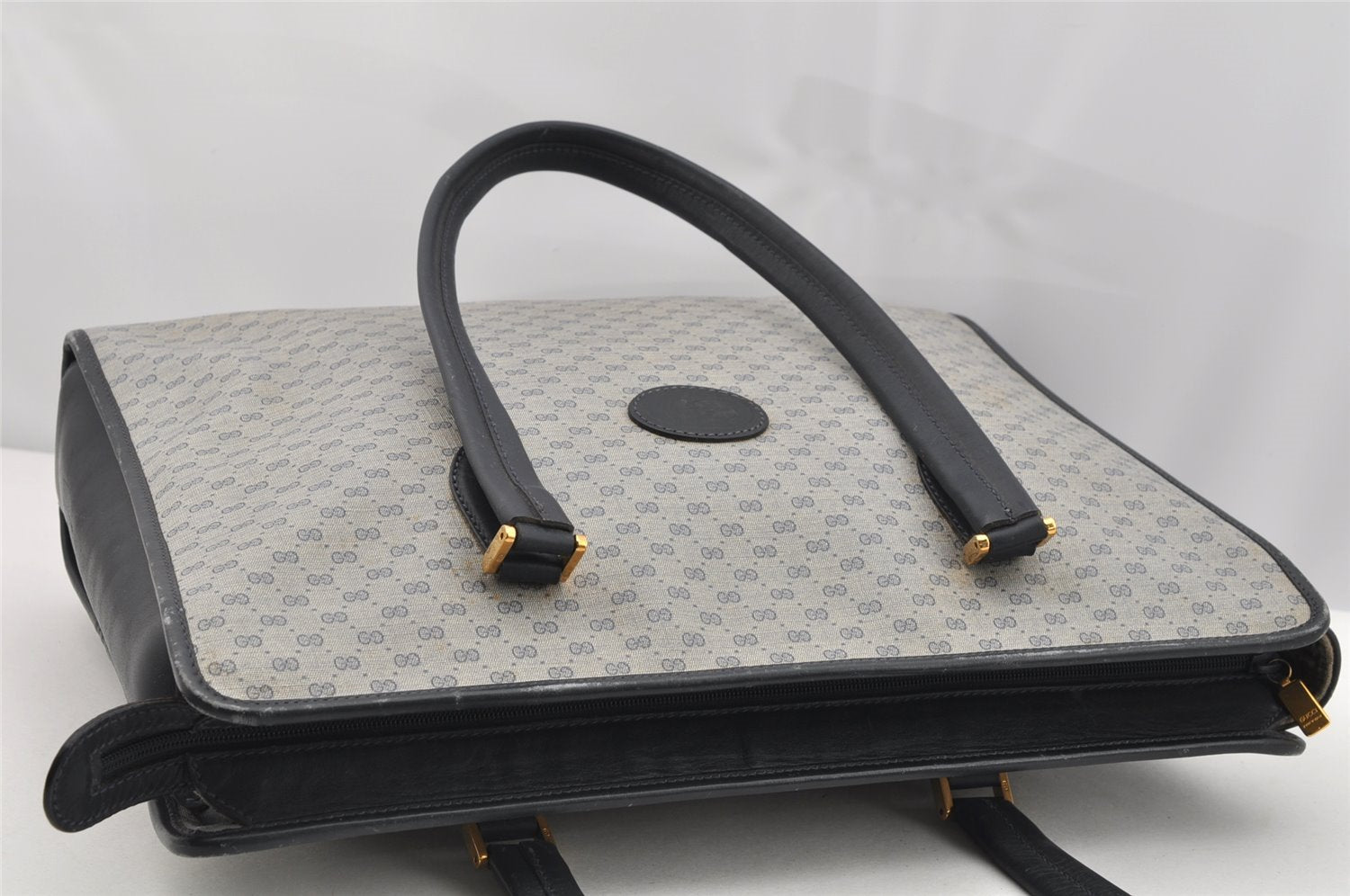 Authentic GUCCI Vintage Micro GG PVC Leather Shoulder Tote Bag Navy Blue 2267I