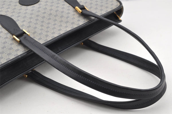 Authentic GUCCI Vintage Micro GG PVC Leather Shoulder Tote Bag Navy Blue 2267I