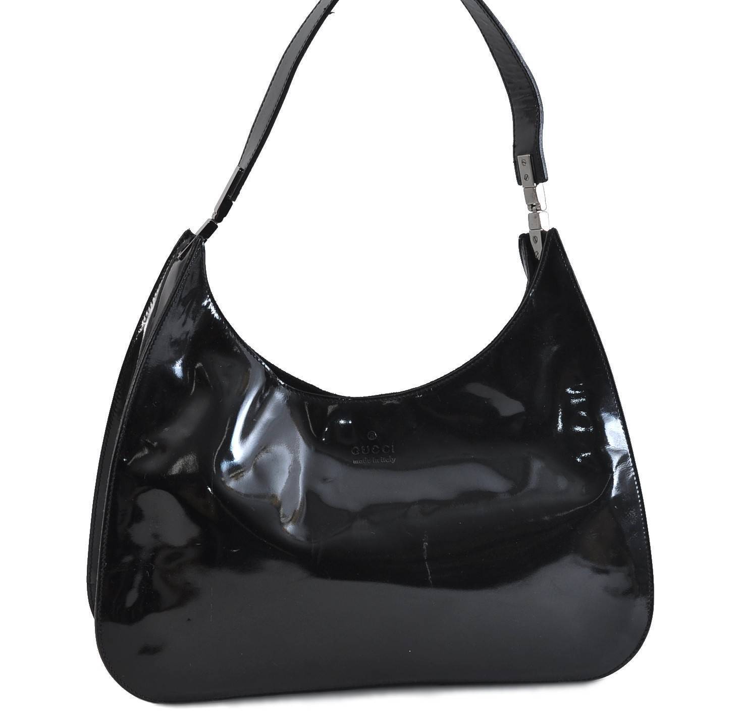 Authentic GUCCI Vintage Shoulder Hand Bag Enamel 0013767 Black 2270C