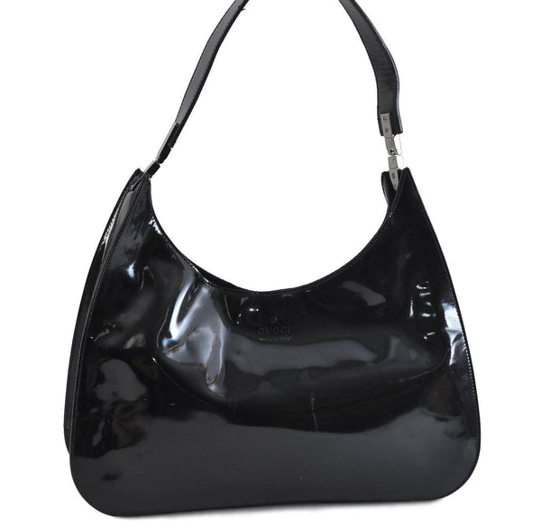 Authentic GUCCI Vintage Shoulder Hand Bag Enamel 0013767 Black 2270C