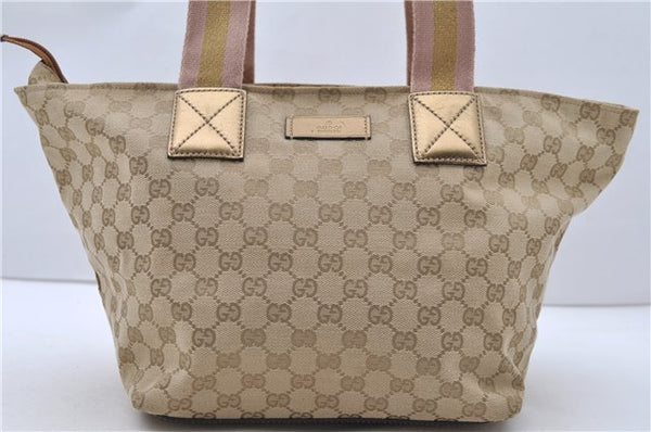 Authentic GUCCI Shoulder Tote Bag GG Canvas Leather 131230 Beige Gold 2272D