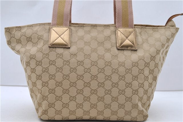 Authentic GUCCI Shoulder Tote Bag GG Canvas Leather 131230 Beige Gold 2272D