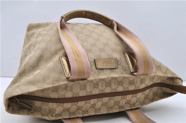 Authentic GUCCI Shoulder Tote Bag GG Canvas Leather 131230 Beige Gold 2272D